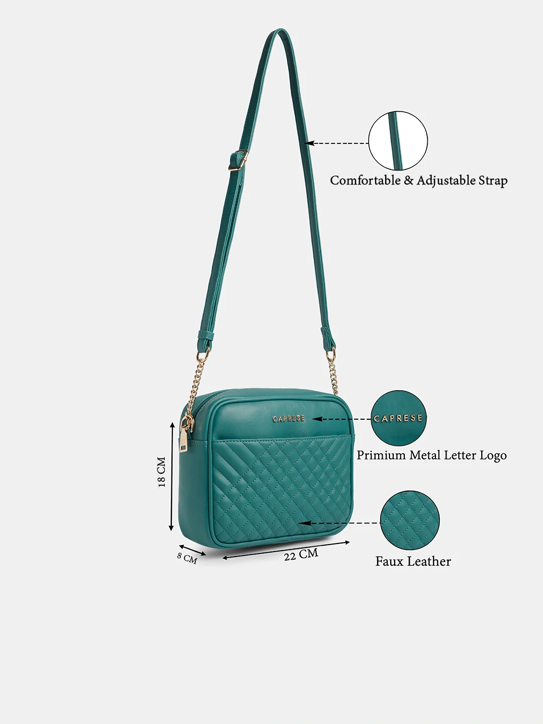 Caprese Sunny Medium Teal Blue Sling Bag - Image 3