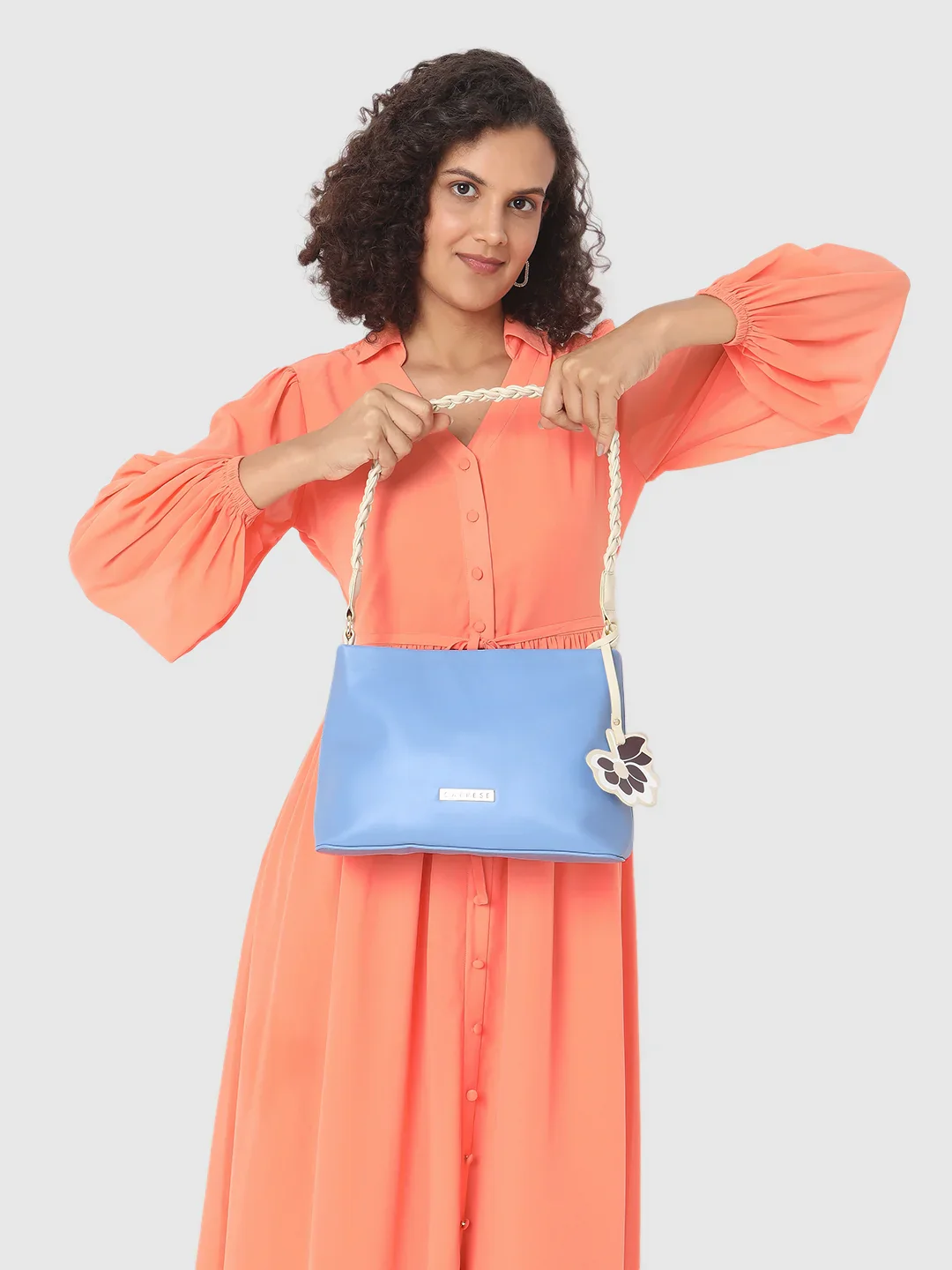 Caprese Sunshine Medium Powder Blue Baguette Bag - Image 3