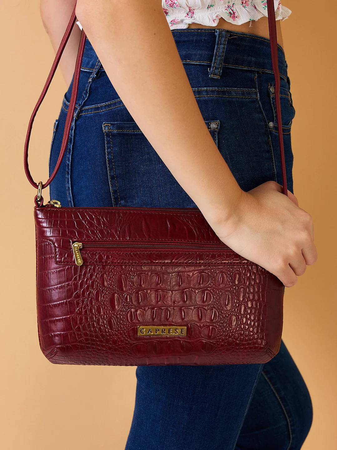 Caprese Syra Small Maroon Sling Bag - Image 10