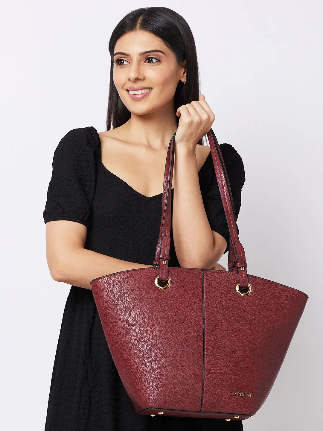 Caprese Tasha Large Maroon Tote Bag - Image 11