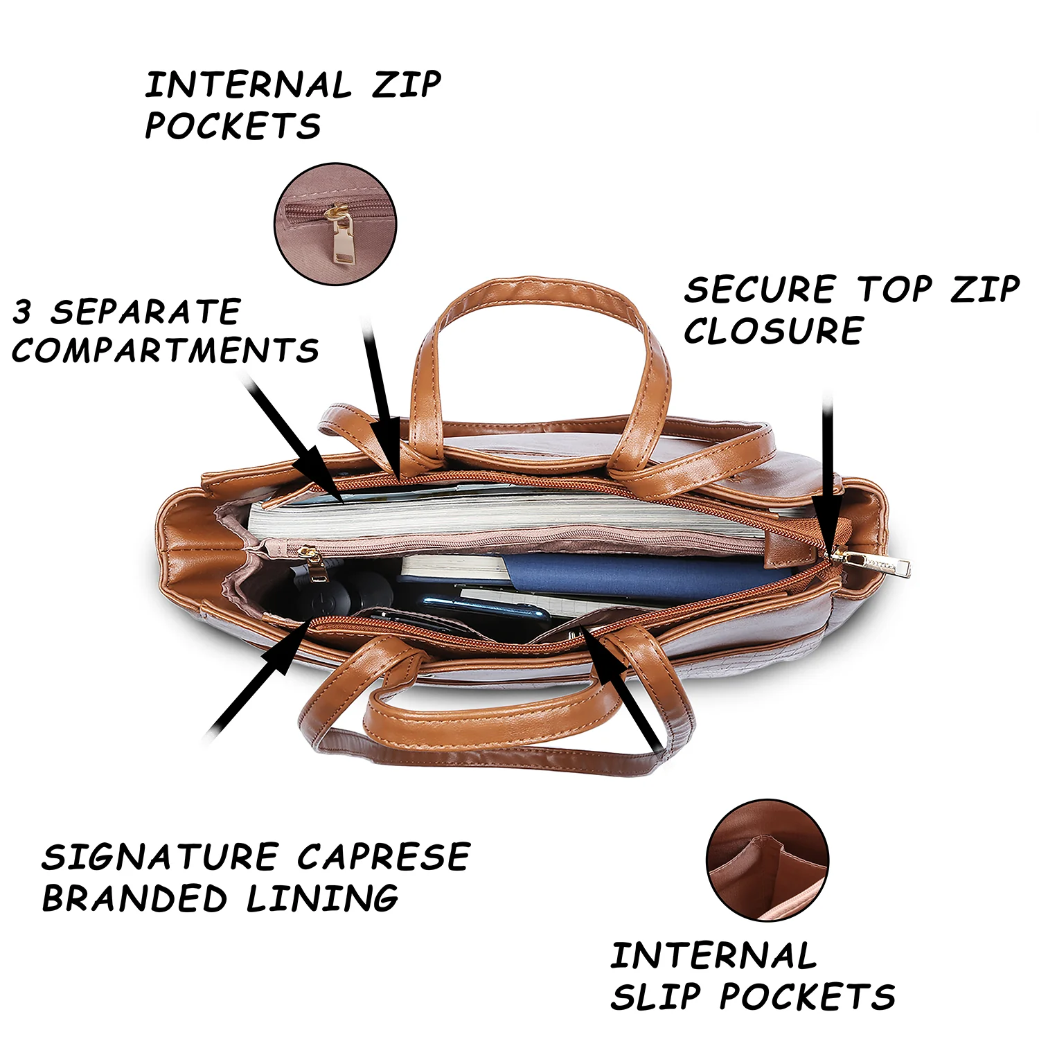 Caprese Tio Large Brown Tote Bag - Image 5