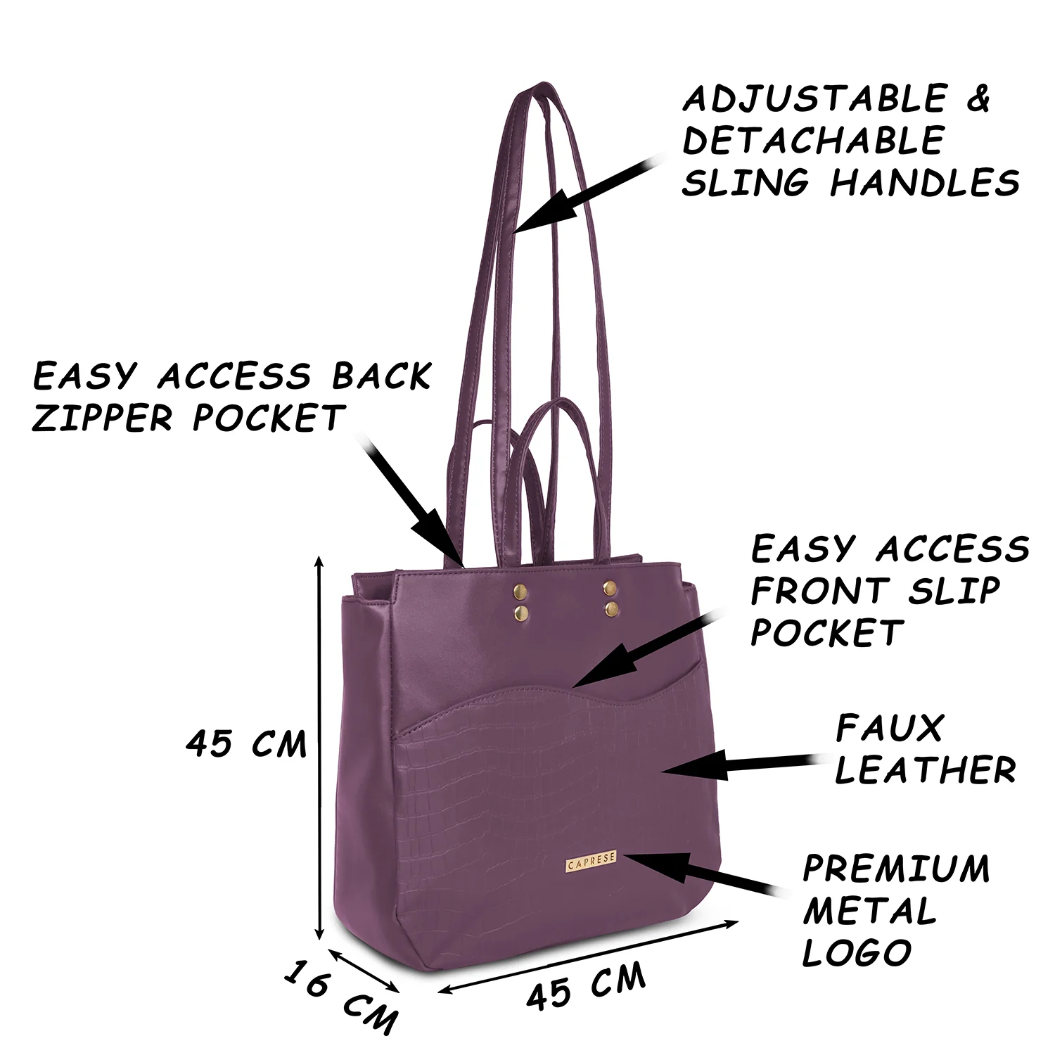 Caprese Tio Large Plum Tote Bag - Image 3