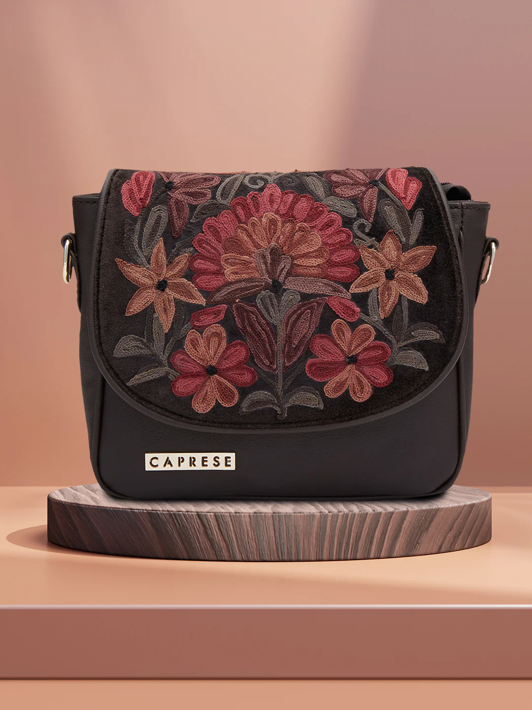 Caprese Tresna Large Embroidery Brown Sling Bag - Image 2