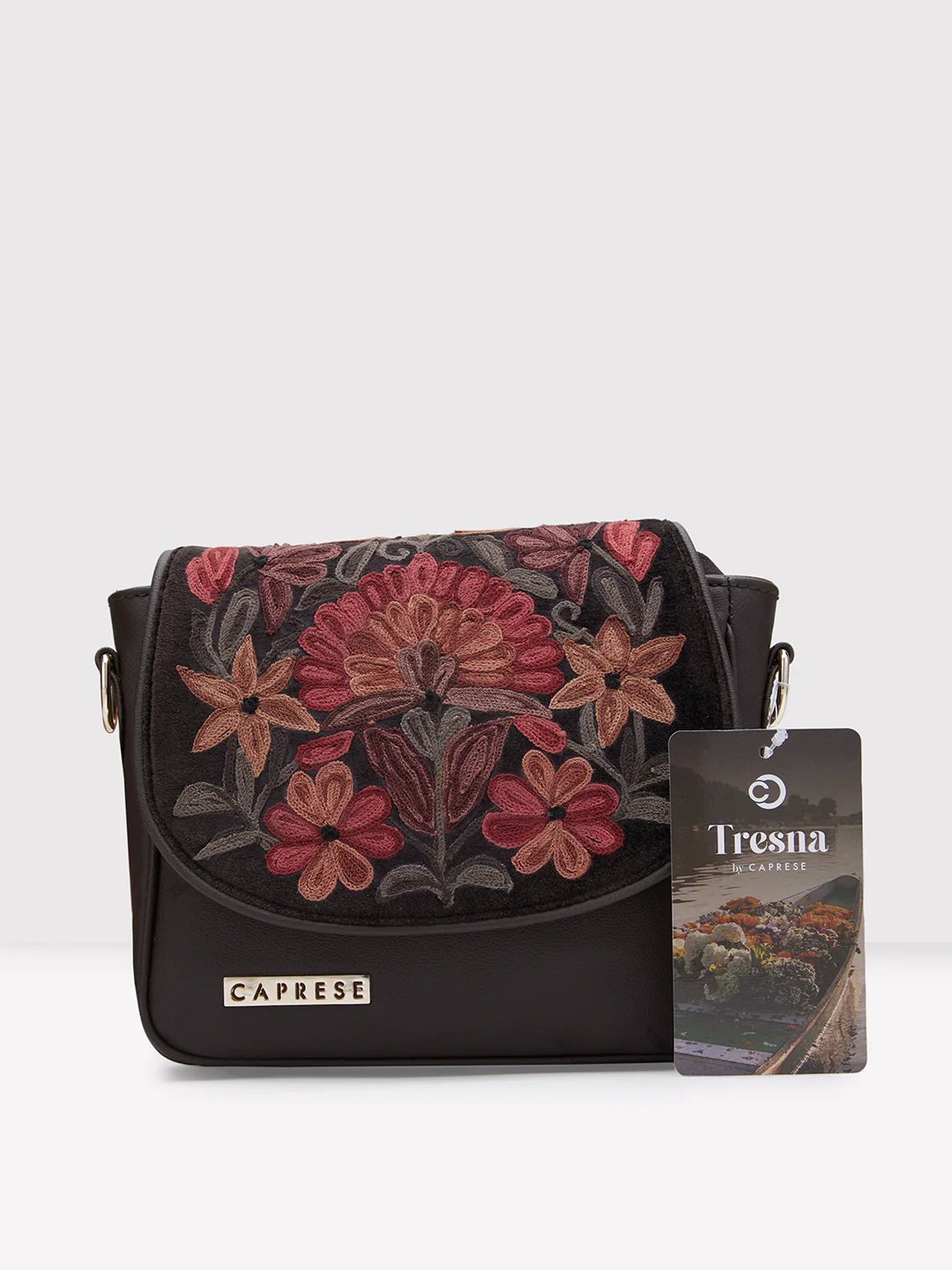 Caprese Tresna Large Embroidery Brown Sling Bag - Image 3