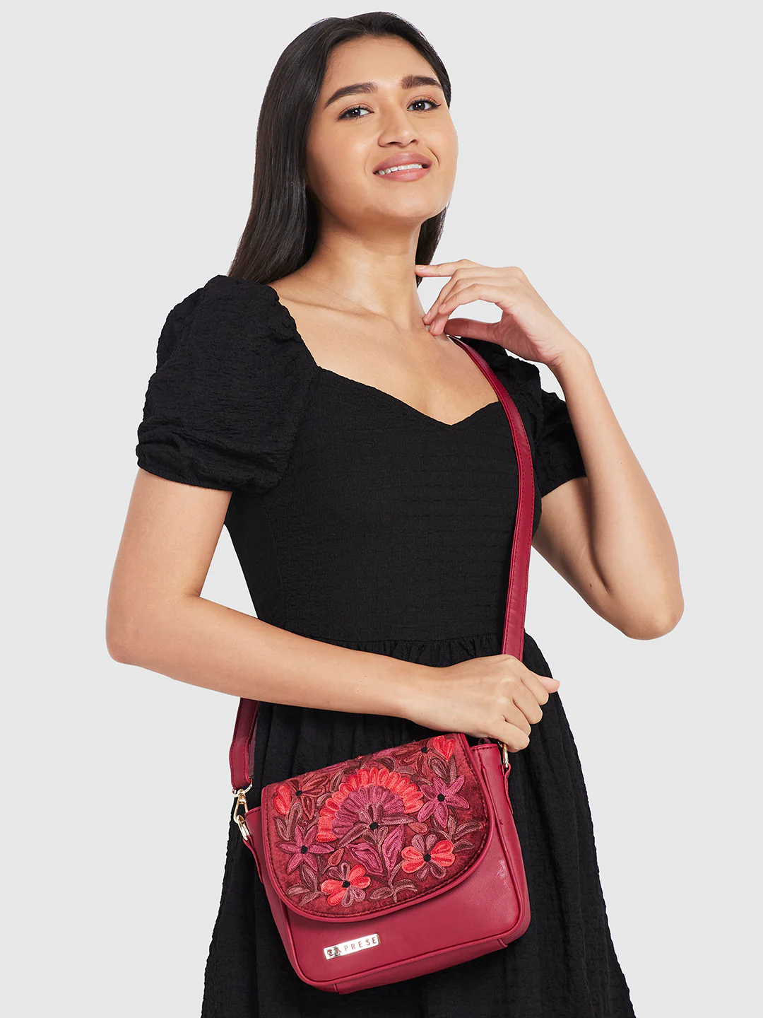 Caprese Tresna Large Maroon Sling Bag - Image 11