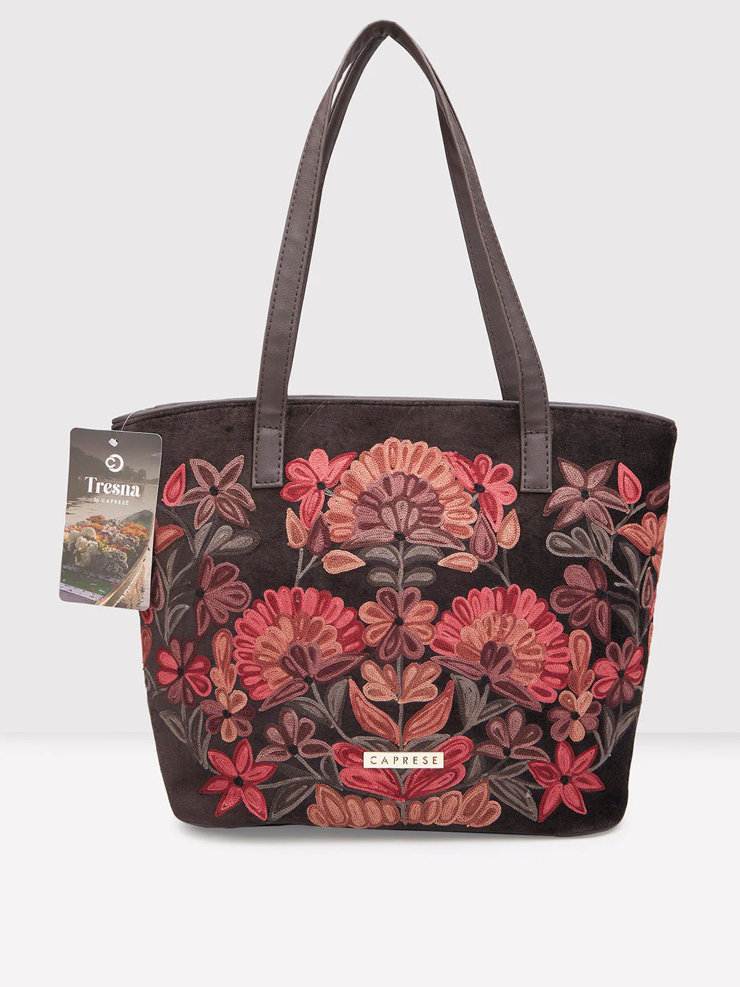 Caprese Tresna Embroidery Brown Tote Handbag - Image 2