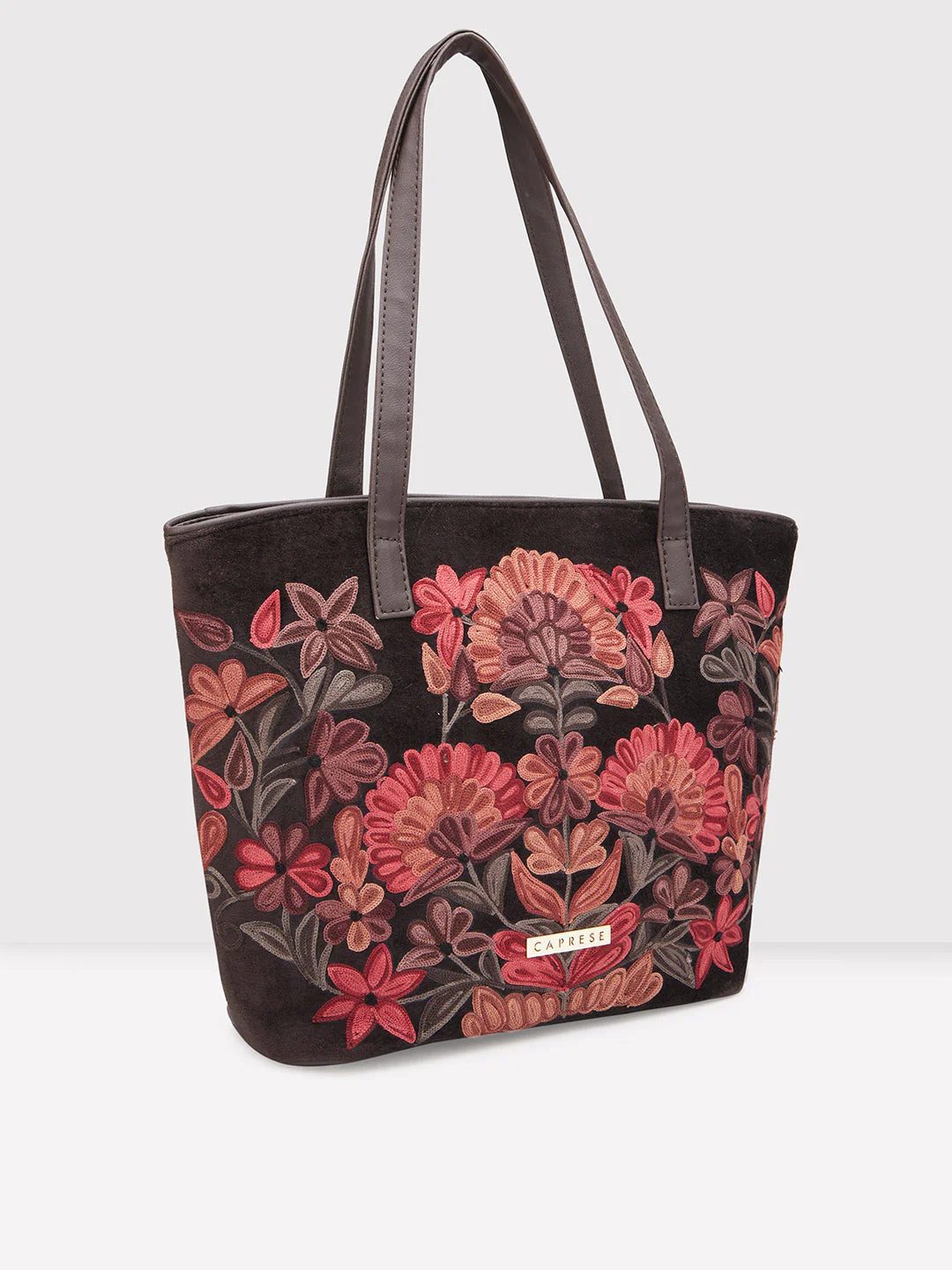 Caprese Tresna Embroidery Brown Tote Handbag - Image 5
