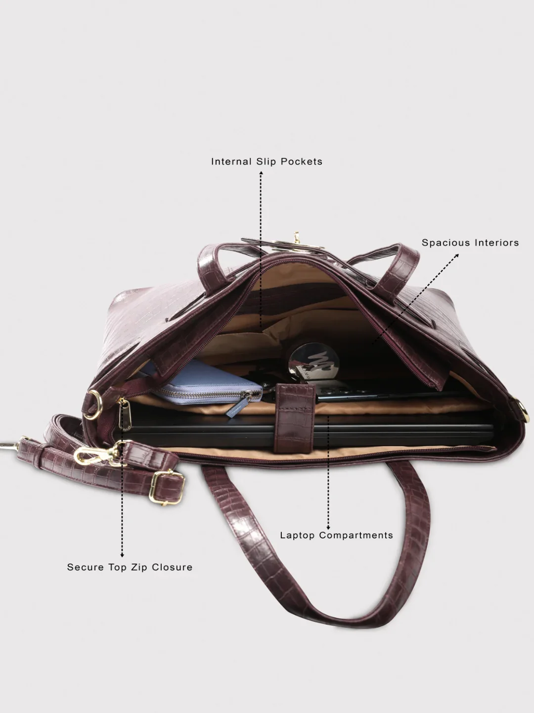 Caprese Treza Large Plum Tote Laptop Bag - Image 4
