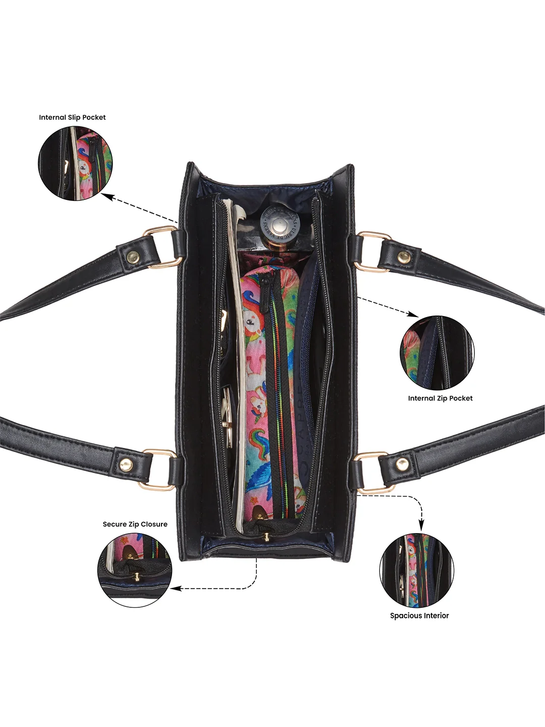 Caprese Trianna Medium Black Satchel Bag - Image 5