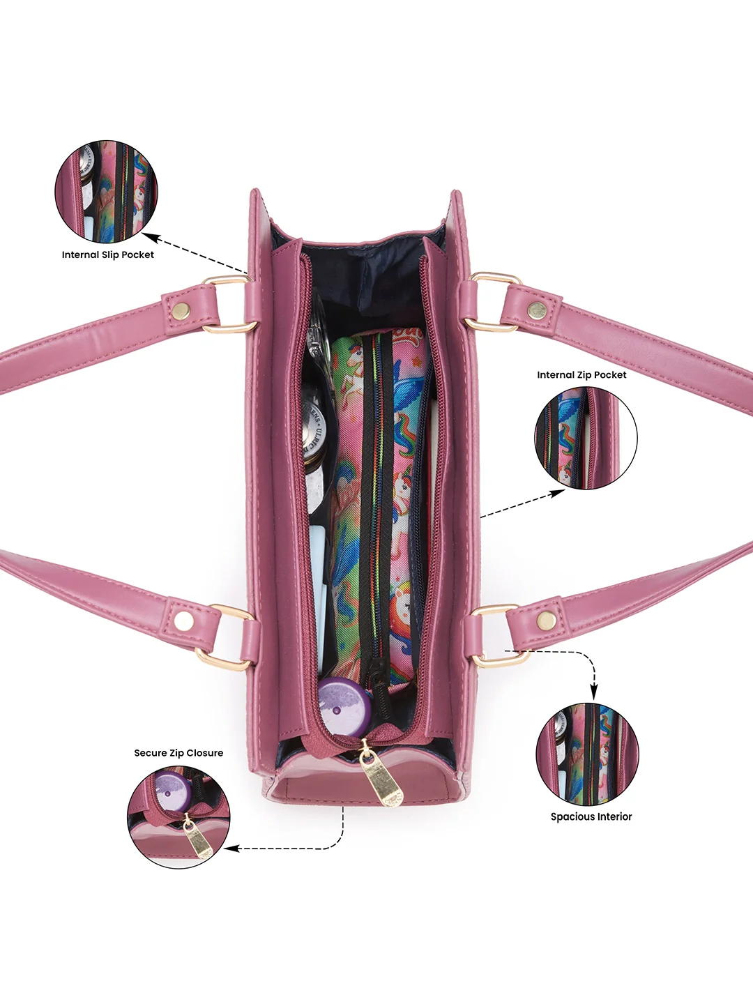 Caprese Trianna Medium Dark Pink Satchel Bag - Image 5