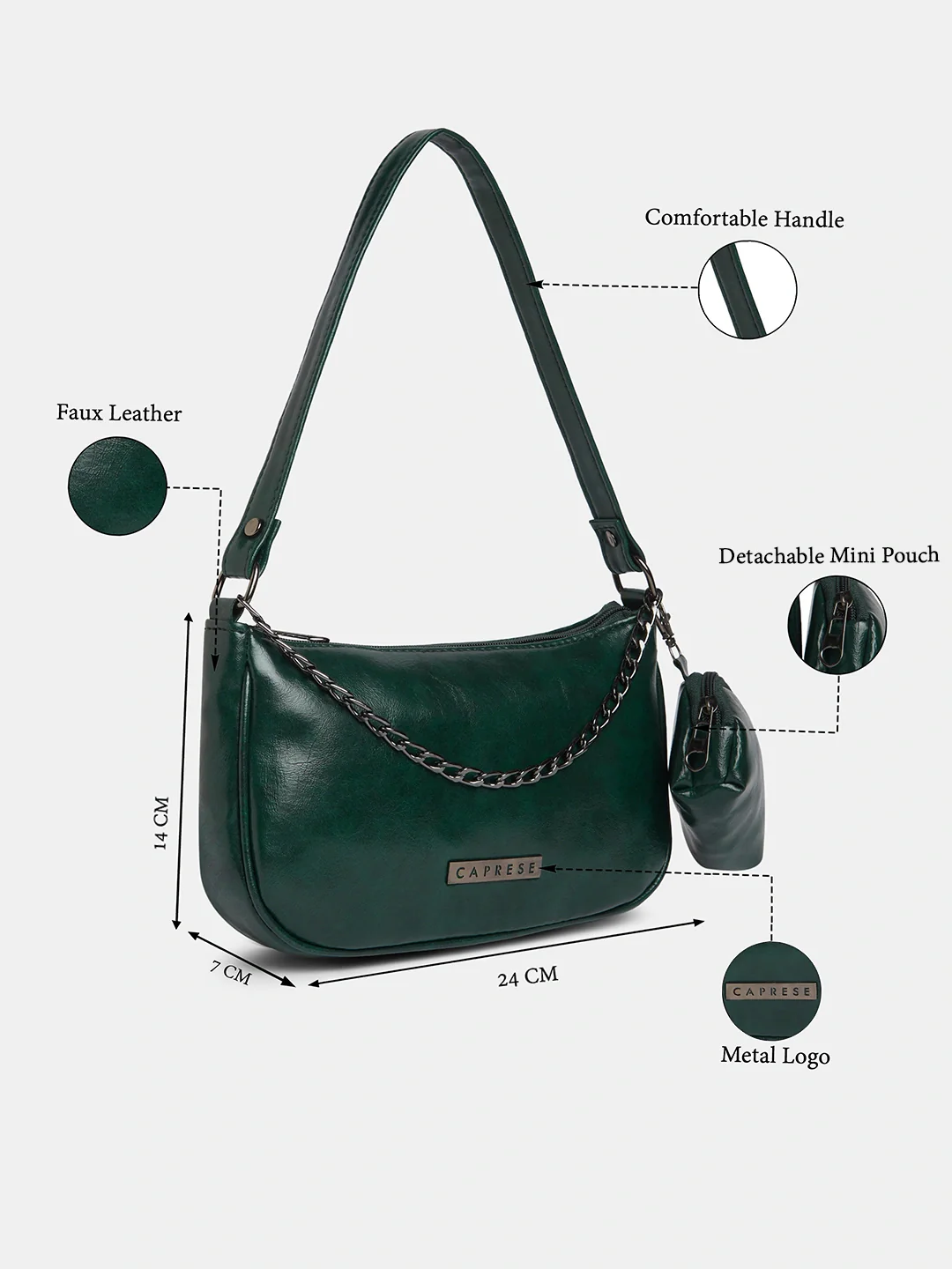 Caprese Trina Medium Bottle Green Baguette Bag - Image 8
