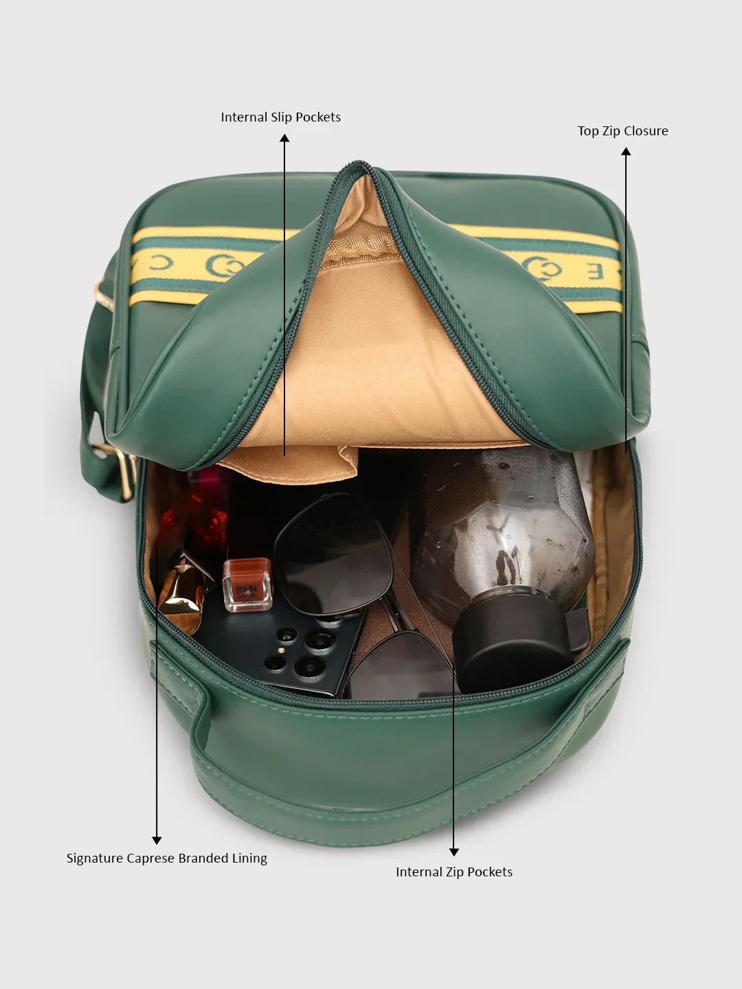 Caprese Trinity Medium Dark Green Backpack - Image 9