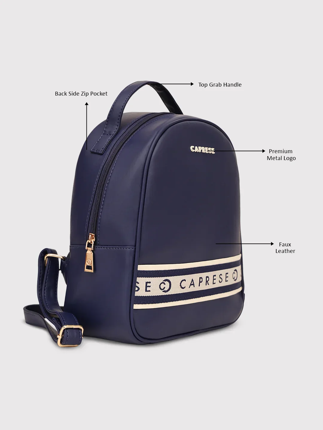Caprese Trinity Medium Navy Backpack - Image 11