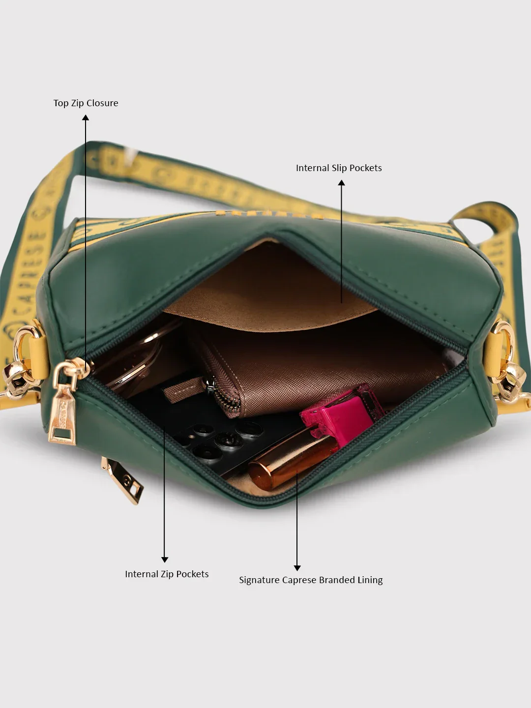 Caprese Trinity Medium Dark Green Sling Bag - Image 11