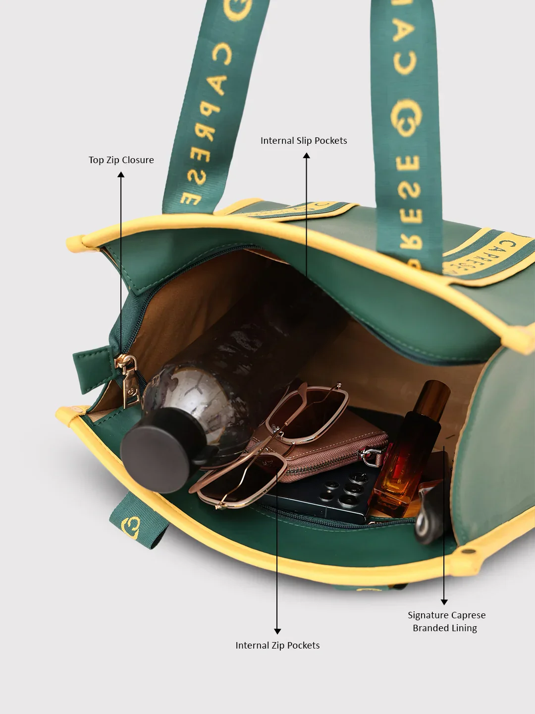 Caprese Trinity Medium Dark Green Tote Bag - Image 11