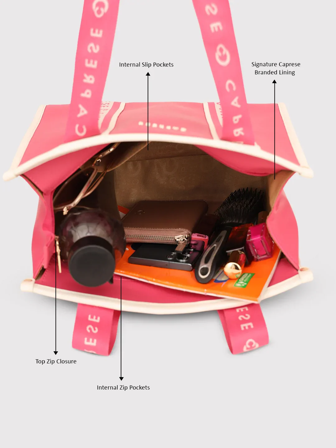 Caprese Trinity Medium Fuchsia Tote Bag - Image 11