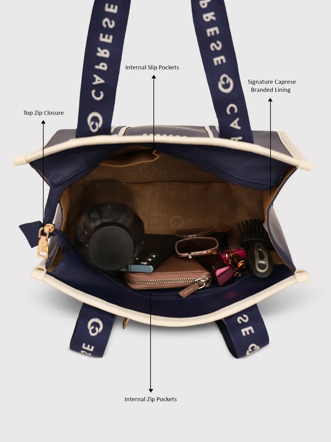 Caprese Trinity Medium Navy Tote Bag - Image 5