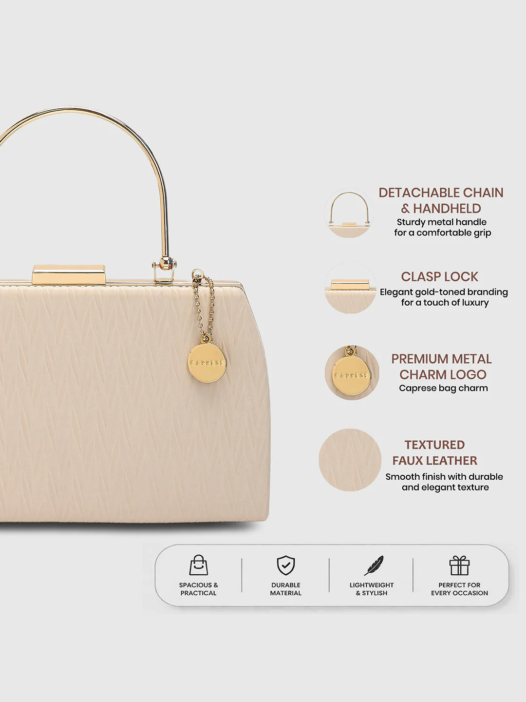 Caprese Trista Medium Cream Textured Clutch Bag - Image 3