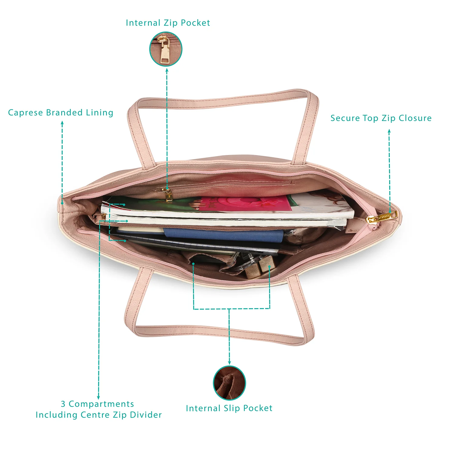 Caprese Tryst Large Peach Satchel Bag - Image 5