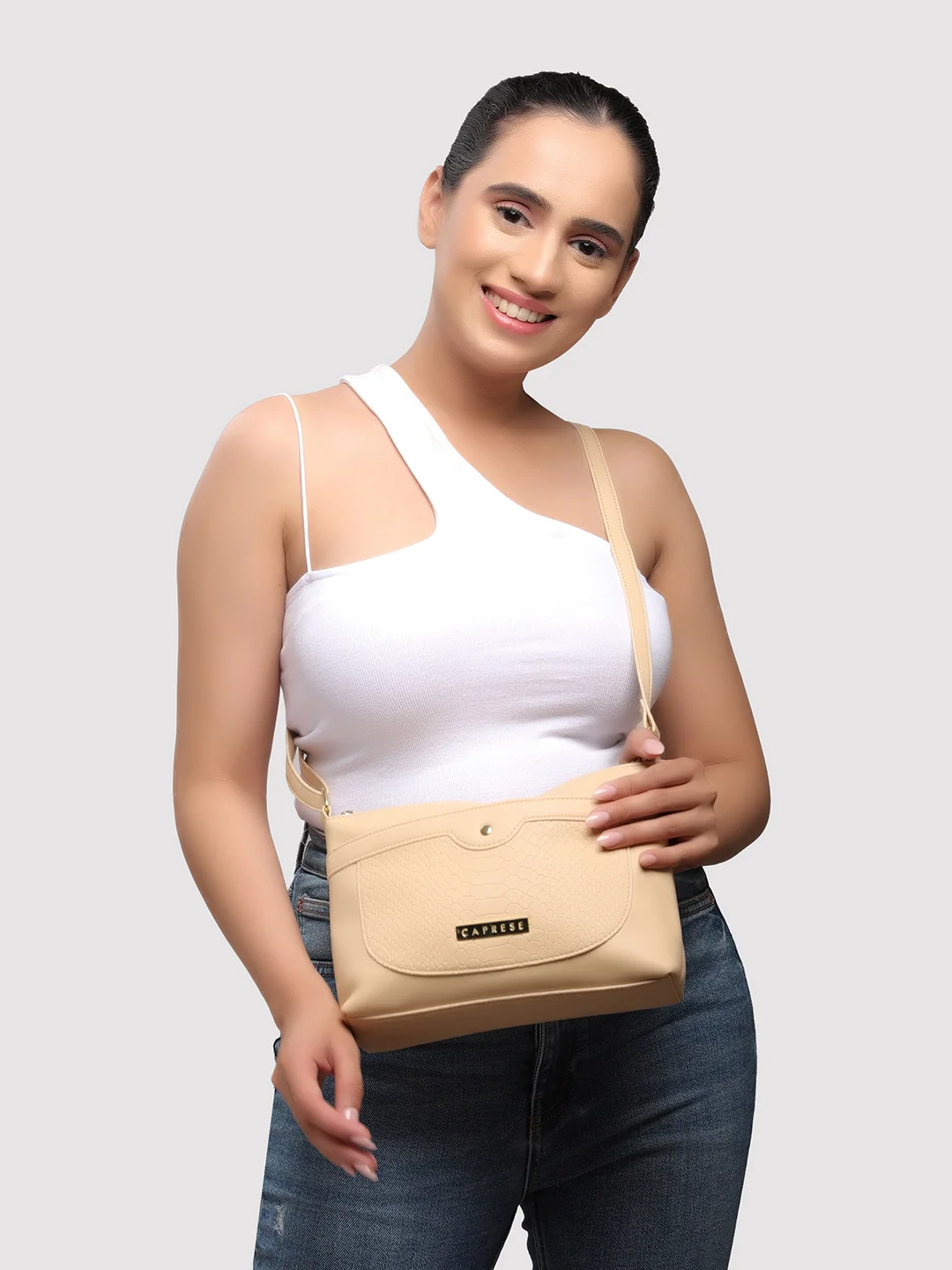 Caprese Vilano Small Beige Sling Bag - Image 12