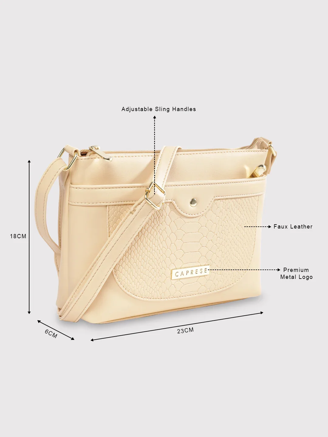 Caprese Vilano Small Beige Sling Bag - Image 9