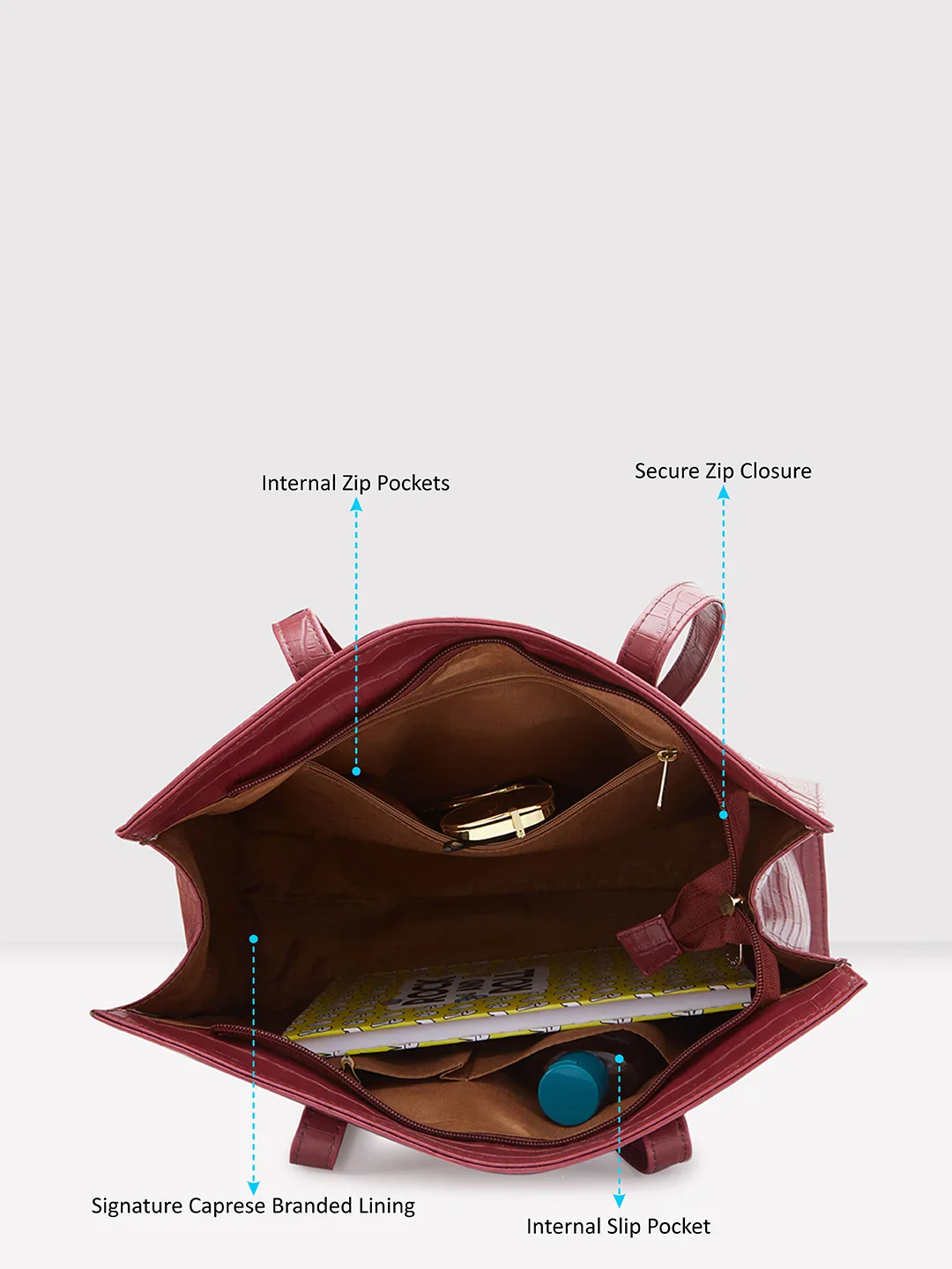 Caprese Westwood Croco Medium Maroon Tote Bag - Image 7