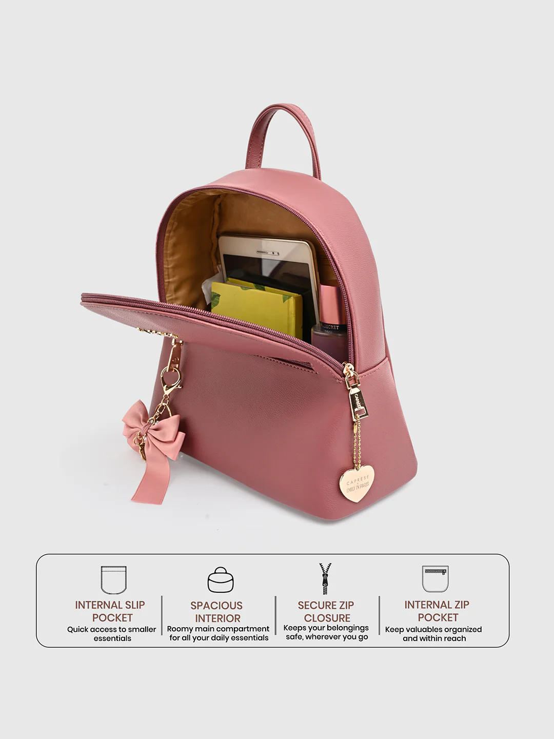 Caprese X Emily in Paris Tiara Medium Blush Fashion Backpack - Image 4