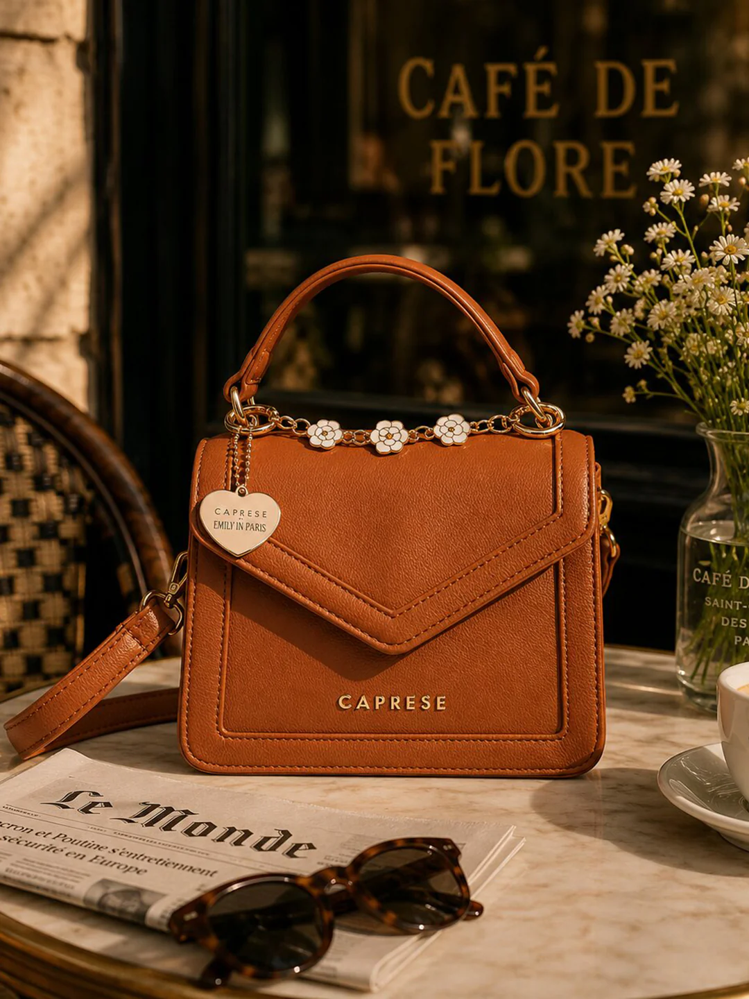 Caprese X Emily in Paris Tiara Small Tan Satchel Bag - Image 2