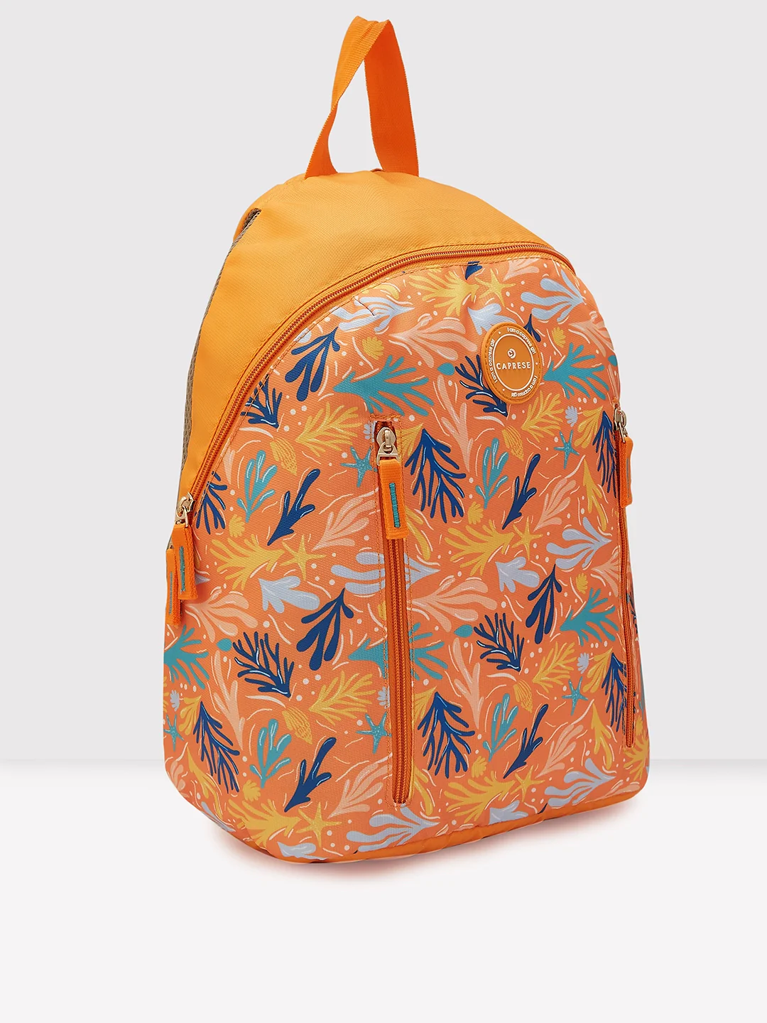 Caprese Xenia Medium Orange Printed Backpack - Image 4