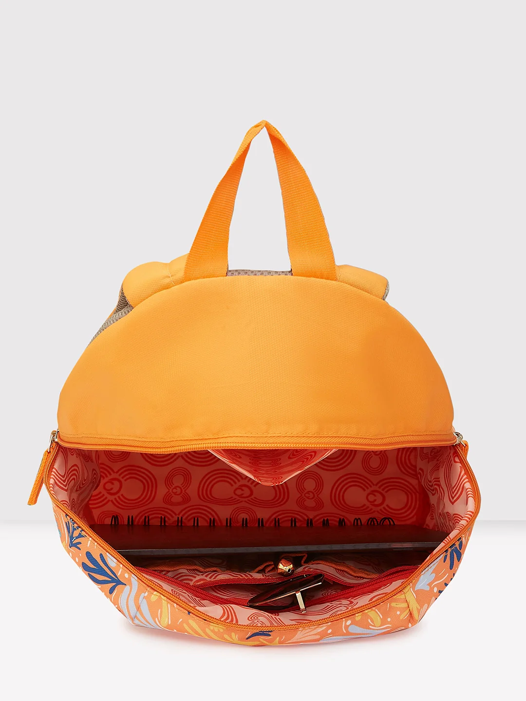 Caprese Xenia Medium Orange Printed Backpack - Image 6