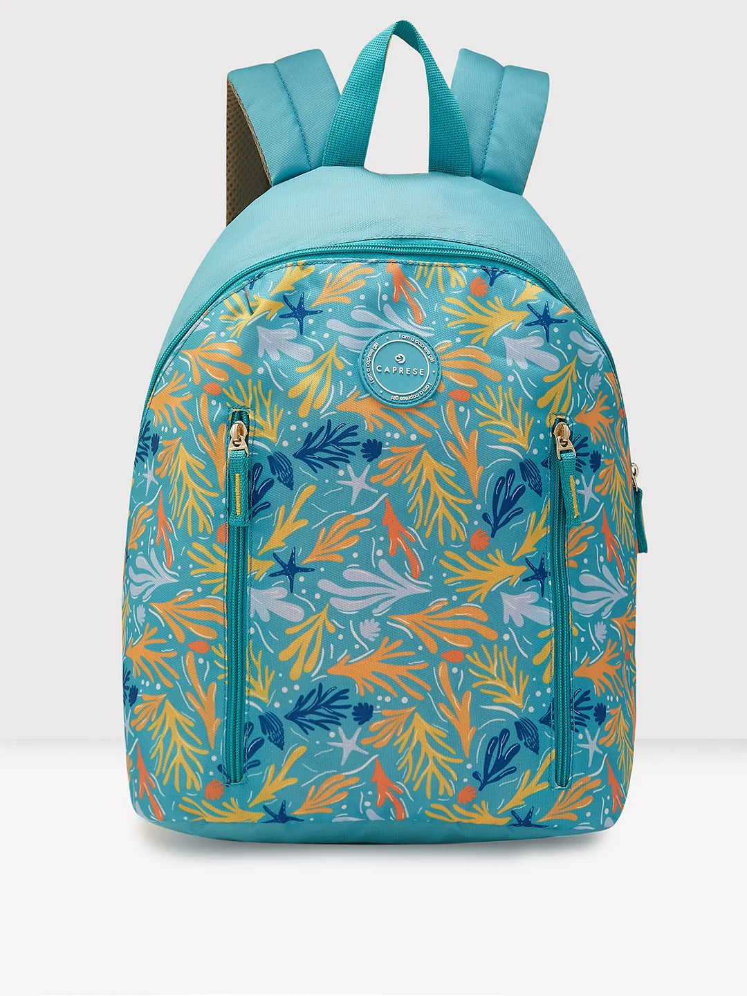 Caprese Xenia Medium Turquoise Printed Backpack