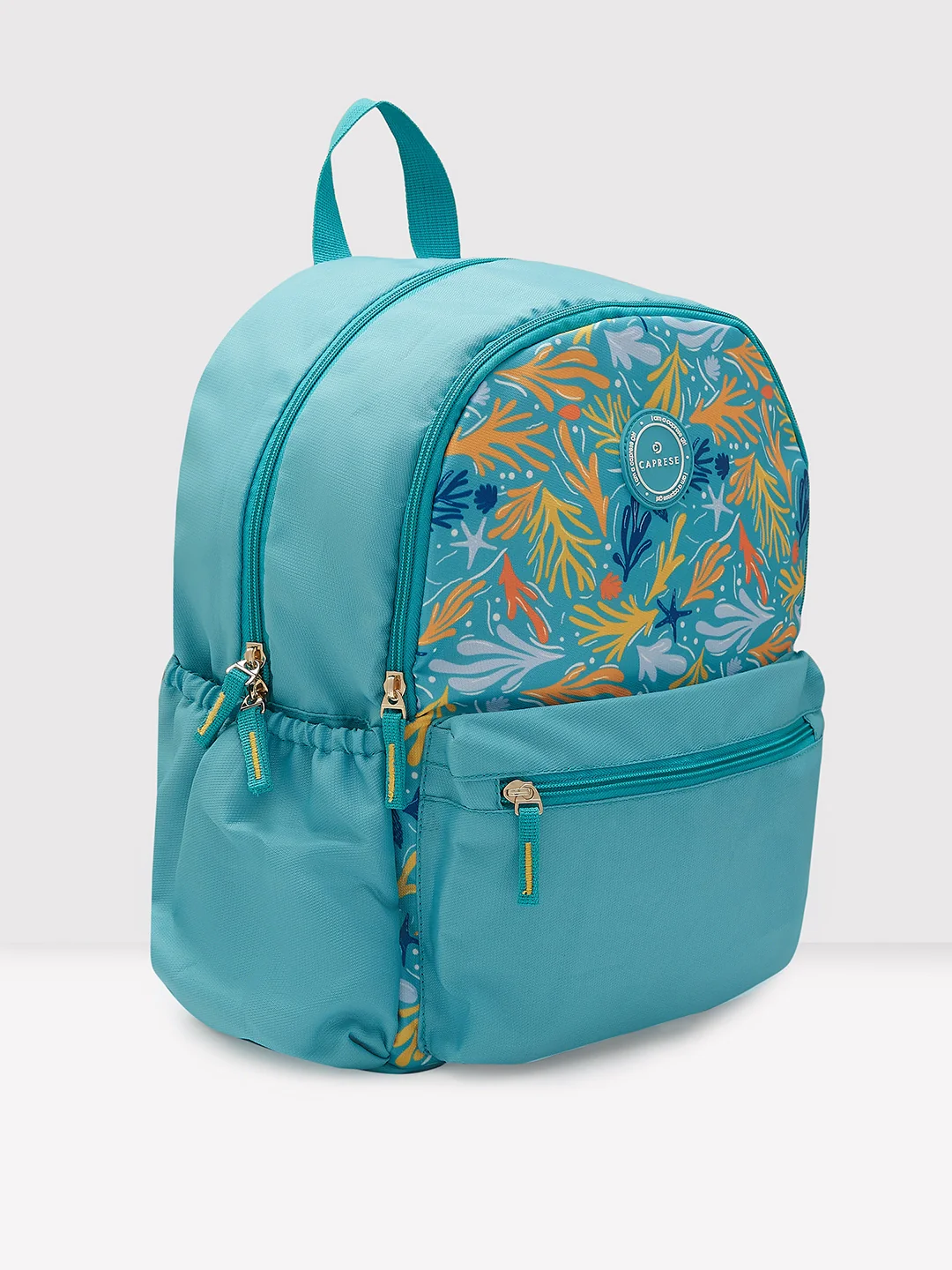 Caprese Xenia Medium Turquoise Printed Backpack - Image 4