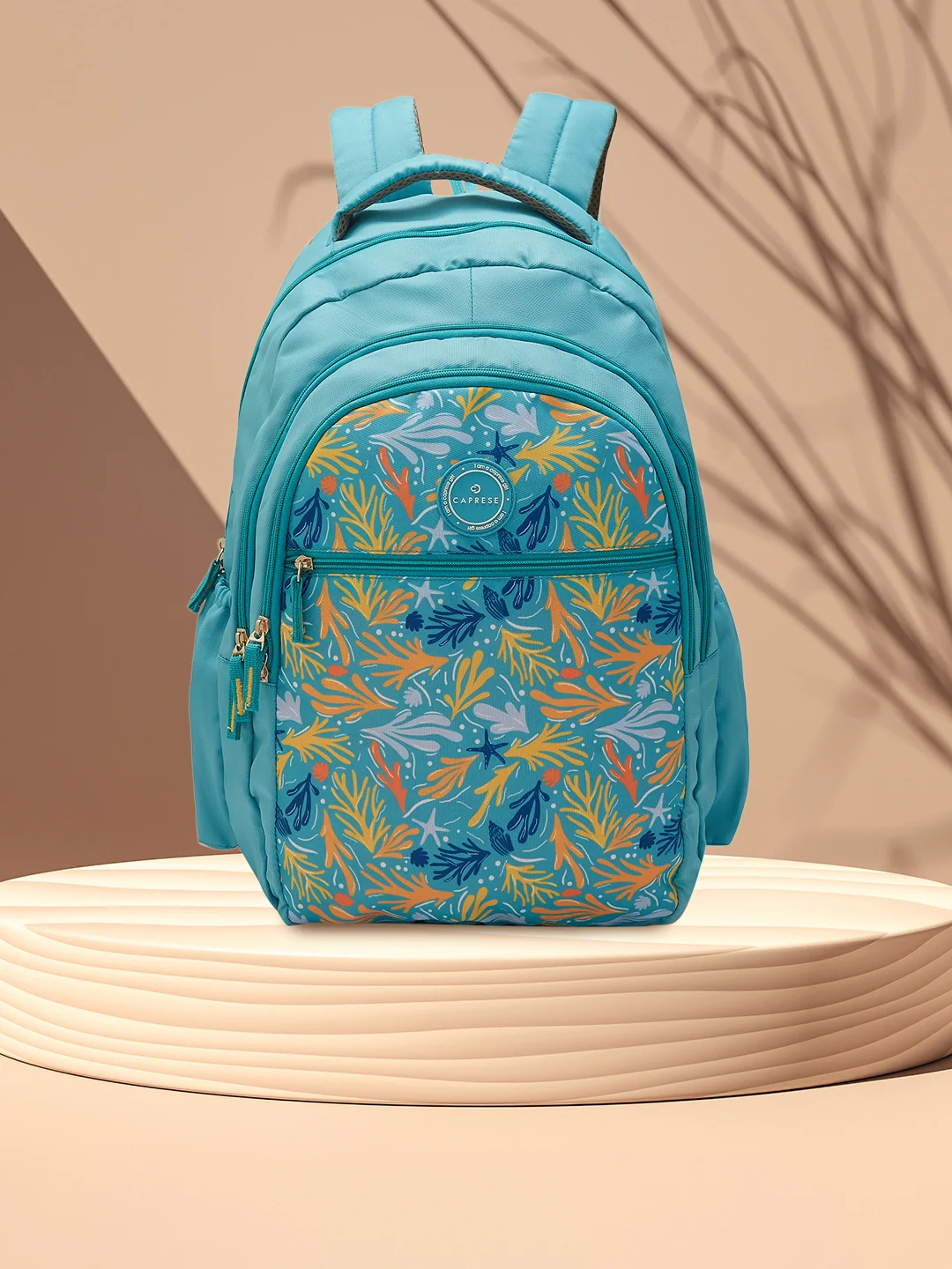 Caprese Xenia Large Printed Turquoise Laptop Backpack - Image 11