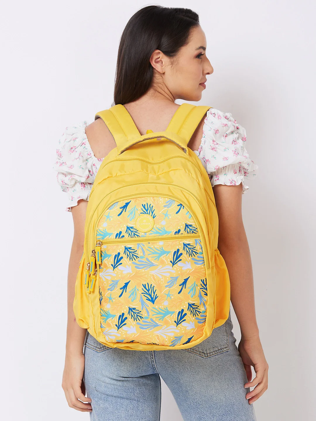 Caprese Xenia Large Yellow Laptop Backpack - Image 9