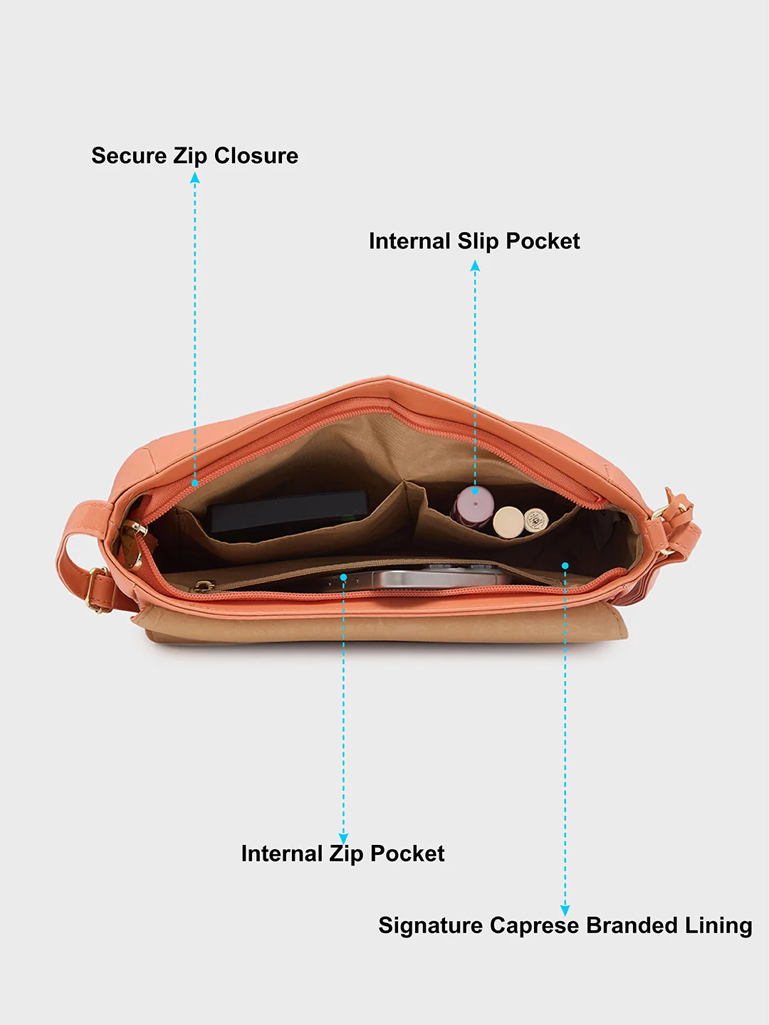 Caprese Yondella Medium Peach Sling Bag - Image 10