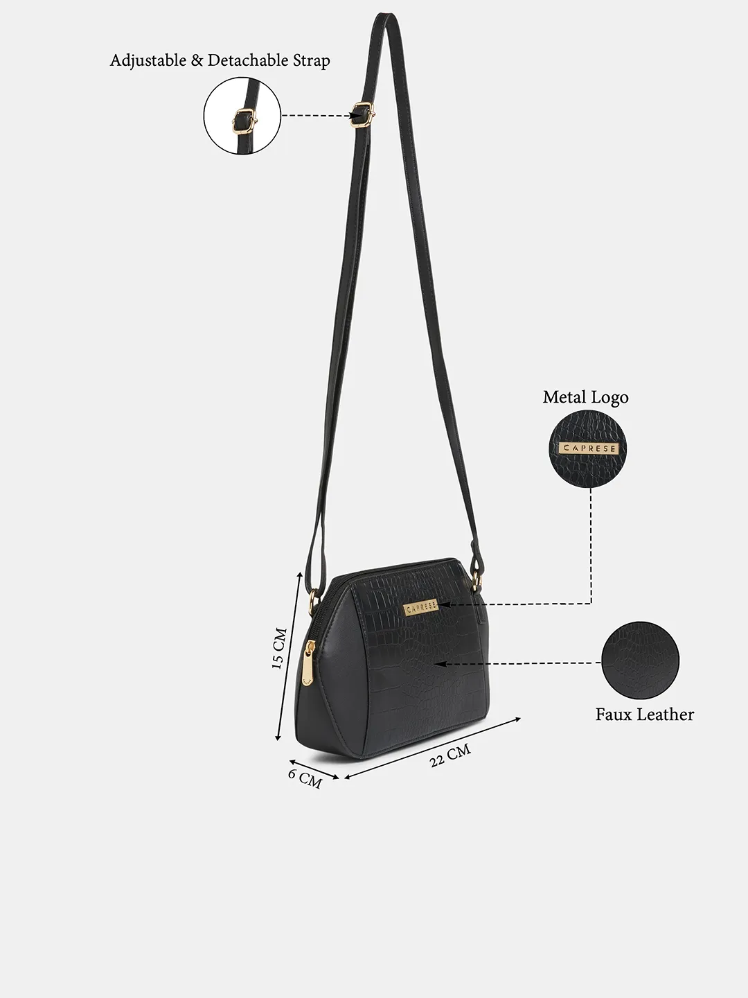 Caprese York Small Black Sling Bag - Image 3