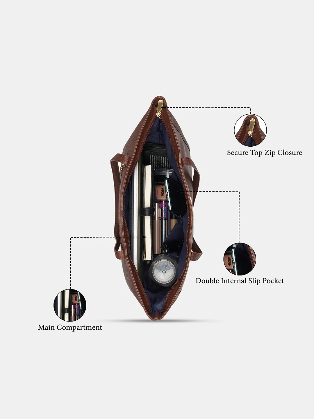 Caprese Yorkie Horizontal Large Chocolate Brown Laptop Bag - Image 4