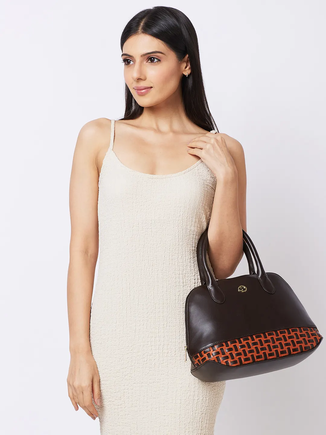 Caprese Zeta Medium Quilted Chocolate Satchel Bag - Image 14