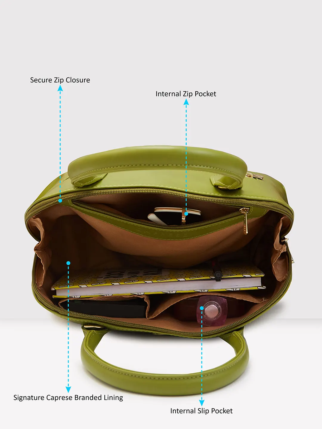 Caprese Zeta Medium Quilted Olive Satchel Bag - Image 13