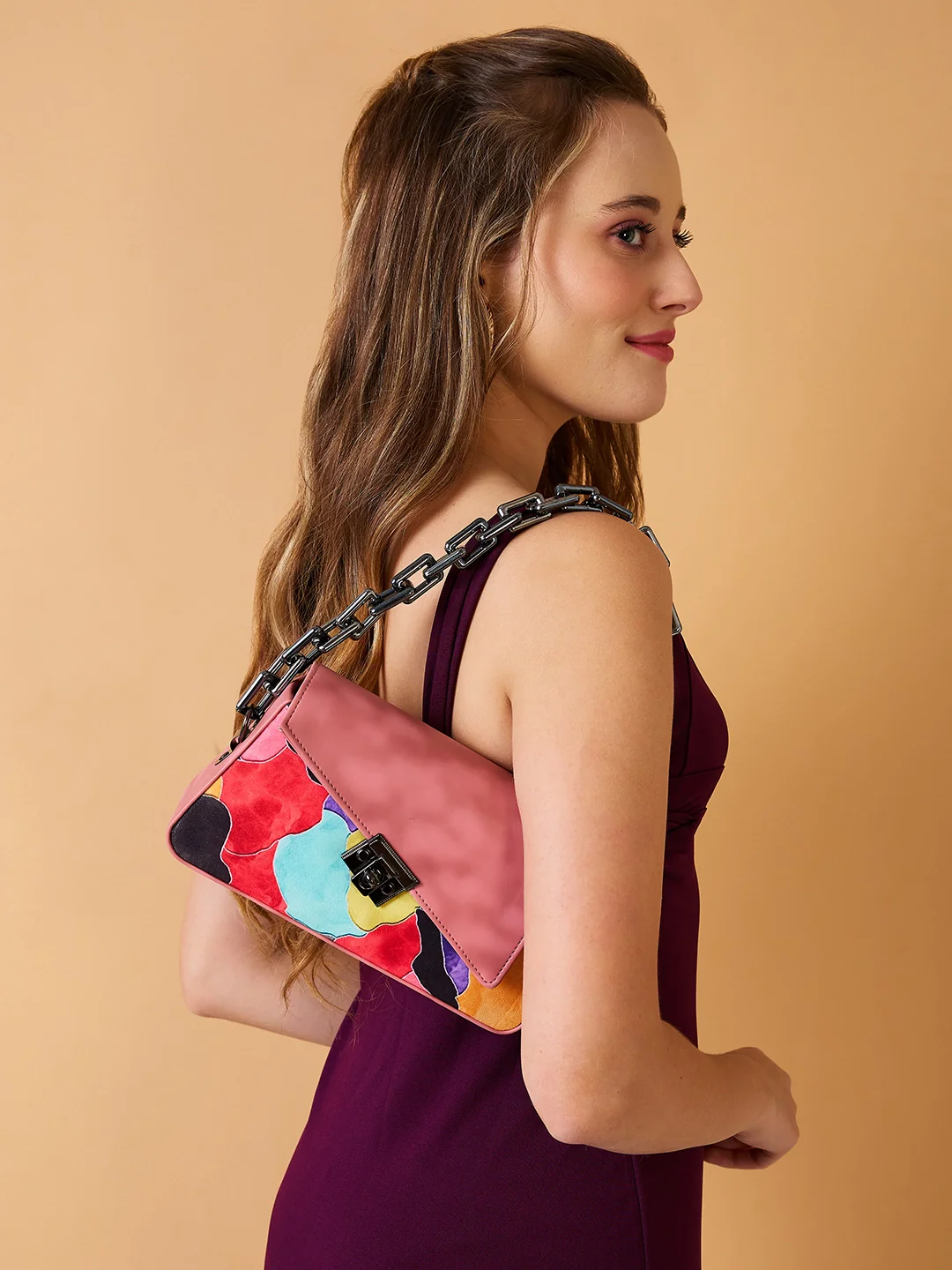 Caprese Ziko Medium Dark Pink Sling Bag - Image 2