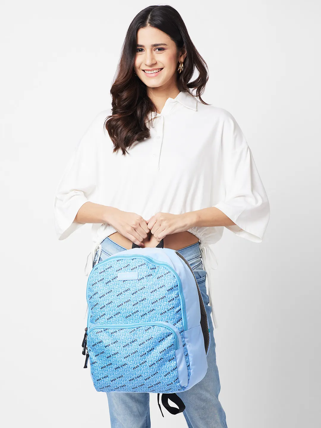 Caprese Zoe Large Light Blue Backpack - Image 13