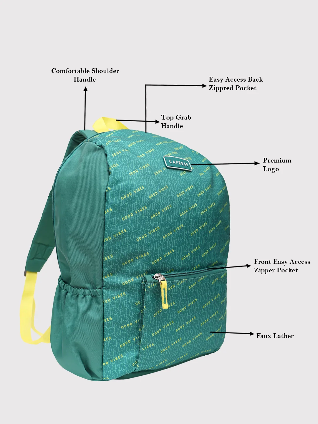 Caprese Zoe Large Sage Green Laptop Backpack - Image 3
