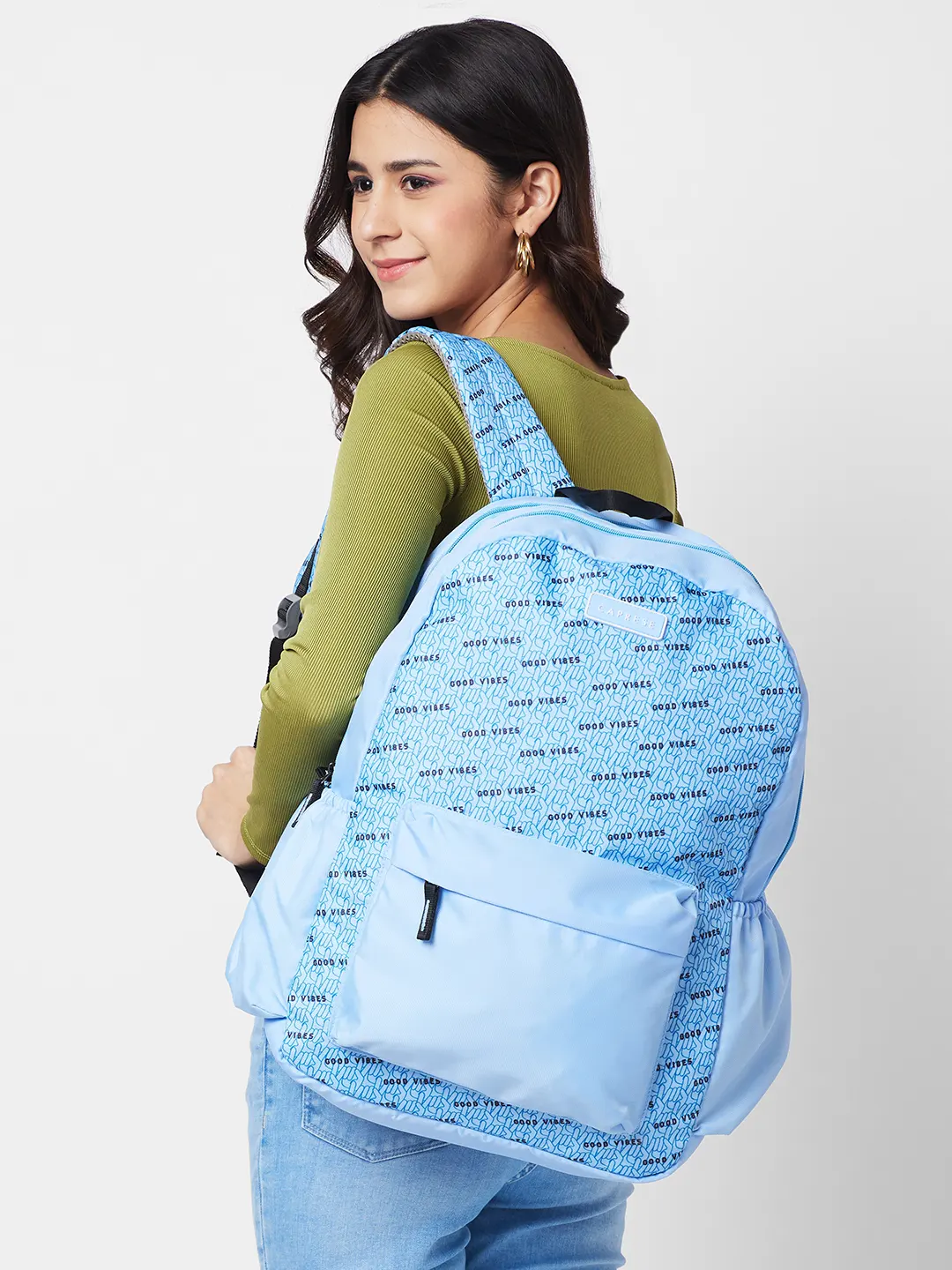 Caprese Zoe X Large Light Blue Laptop Backpack - Image 11