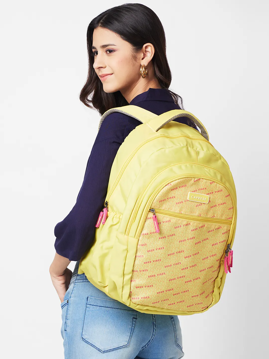 Caprese Zoe Large Yellow School Backpack - Image 13