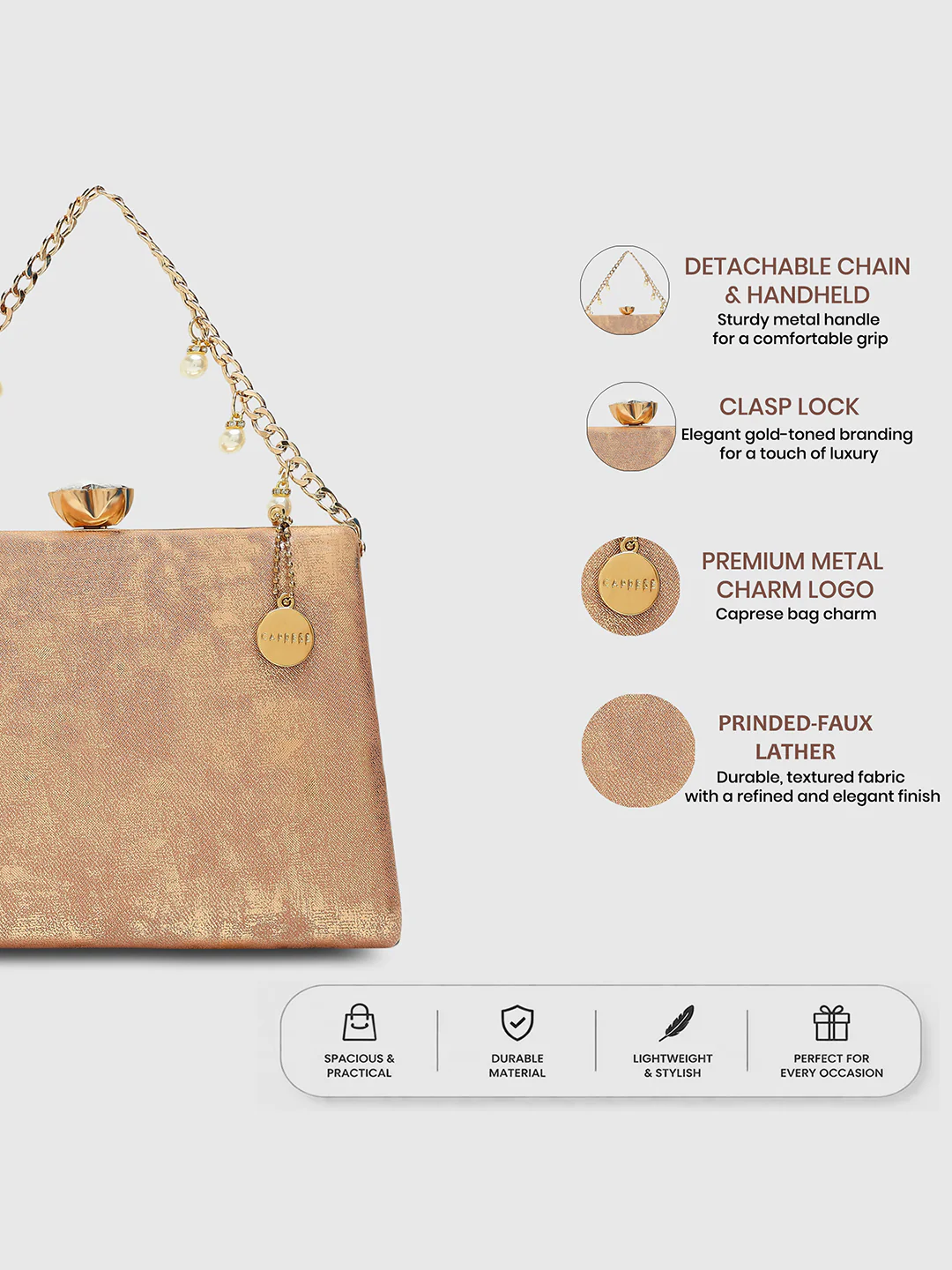 Caprese Zyrah Medium Copper Gold Clutch Bag - Image 3