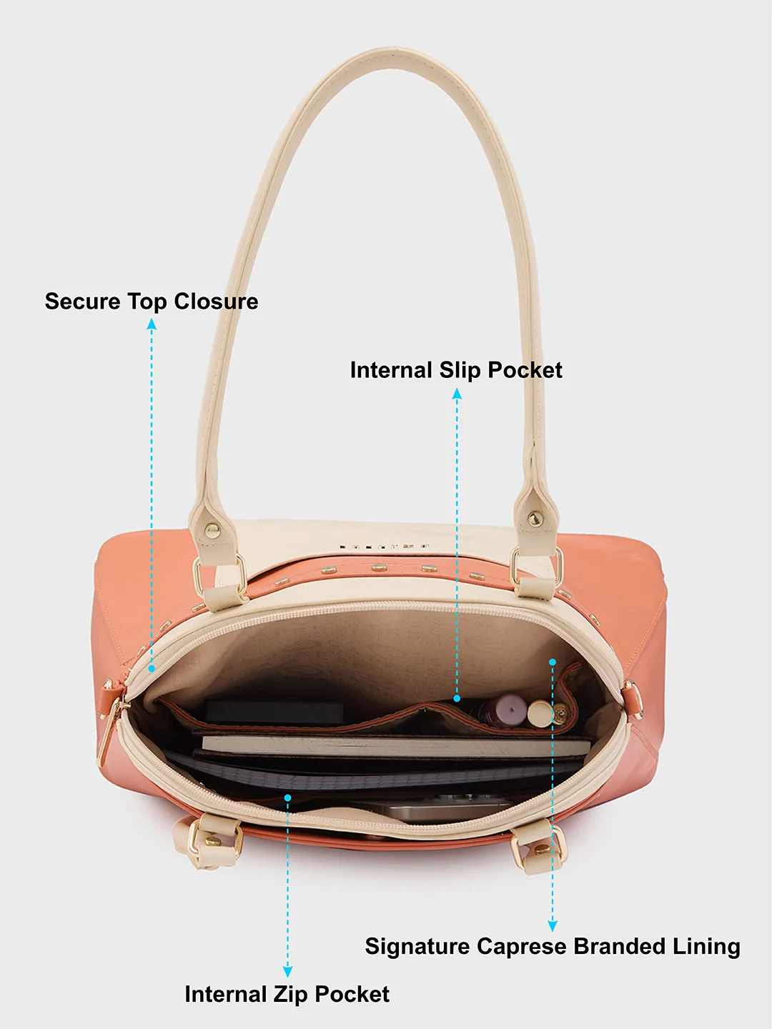 Caprese Shelby Large Beige Satchel Bag - Image 5